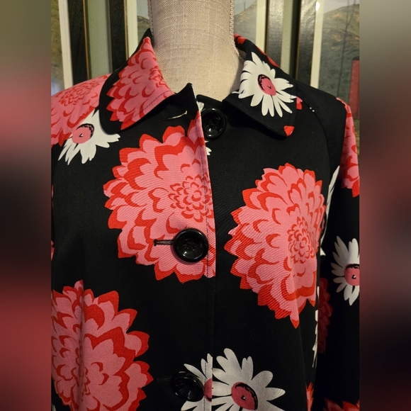 Sara Campbell Black Pink Floral Coat Size Medium Woman's Jacket R12 - Picture 3 of 11
